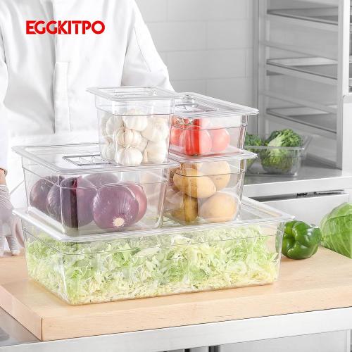 EGGKITPO 6 Pack 1/1 Size Lids Universal Full Size BPA-Free Polycarbonate Clear Food Pan Lids Dishwasher Safety Food Storage Container Cover with Handle for Food Prep Table Hotel