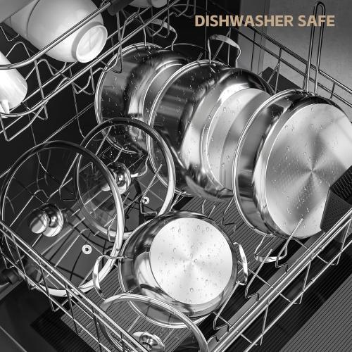 Stainless Steel Pots and Pans Set Non-Toxic, 11 Pieces Kitchen Induction Cookware Set with Steamer, Frying Pans, Saucepan and Stockpots, Compatible with All Stovetops, Silver