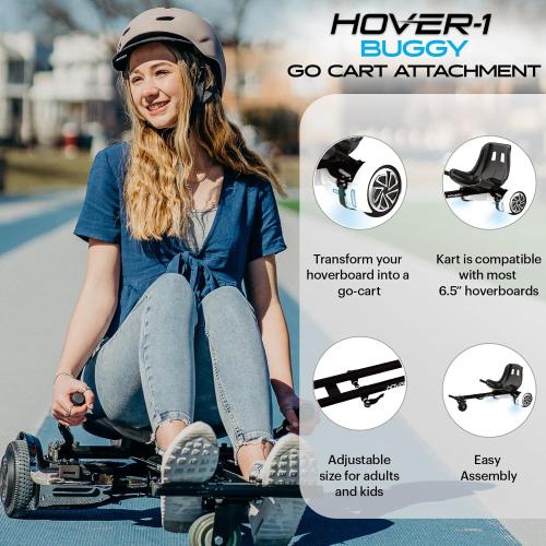 Hover-1 Kart Buggy Hoverboard Attachment | Compatible with Most 6.5 & 8 Electric Hoverboards, Hand-Operated Rear Wheel Control, Adjustable Frame & Straps, Easy Assembly & Install Hoverboard Go Kart