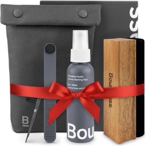 Boundless Audio Vinyl Record Cleaning Kit - 5-in-1 Vinyl Cleaning Kit Includes Velvet Record Brush, Stylus Cleaner, Cleaner Solution, Nylon Brush & Storage Bag