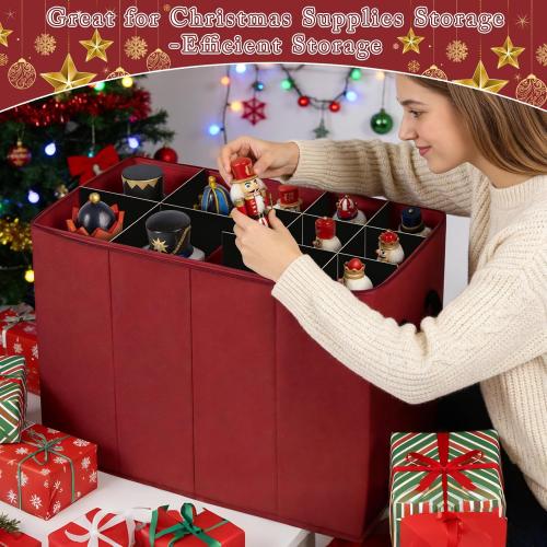 17 Tall Nutcracker and Figurine Collectibles Storage Box with Adjustable Dividers, Large Christmas Holiday Ornament Storage Organizer for Storing Carolers, Santa Figure (Nut cracker not Included)