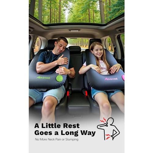 Travel Pillow Inflatable Car Pillow for Kids & Adults – Car Sleeping Neck & Head Support for Long Road Trips, Kids Sleeping Aid with Mini E-Pump (Rose Red)