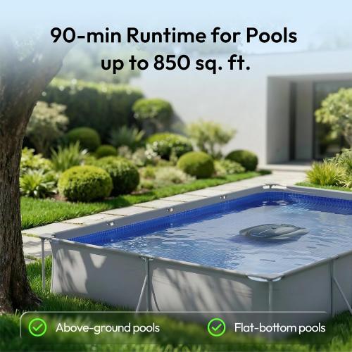 (2026 New) Bubot 300P Cordless Pool Vacuum for Above Ground Pool, Robotic Pool Cleaner with Bluehole Suction, DirtLock 2.0, Dual Filters for Above-Ground Flat Pools up to 850 Sq.Ft. Obsidian