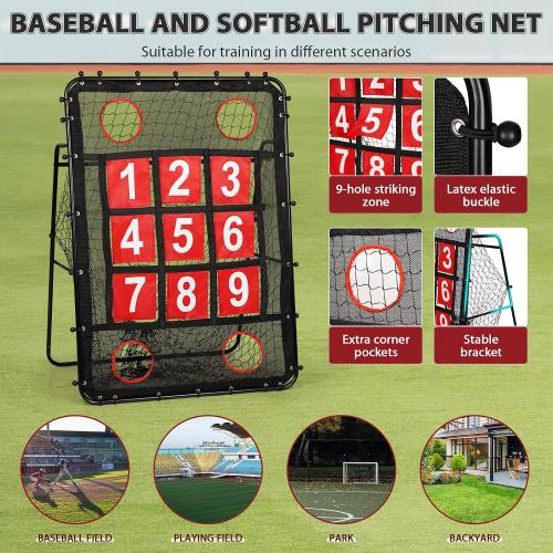 Pitching Net with Strike Zone, 9 Hole Baseball Pitching Target, Portable Softball Baseball Training Equipment with Carry Bag