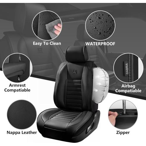 CAR PASS Nappa Leather Car Seat Covers Full Set, Luxury Seat Protector for Cars, Waterproof Anti-Slip Car Seat Cushion Armrest Compatible Airbag Universal for Sedan SUV Pick-up Truck Automotive, Black