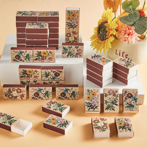 60PCS Blank Matches Containers 2.24 x 1.42 x 0.59 inches Vintage Flower Match Storage Boxes DIY Match Holder with Double-Sided Striker for Wedding Bridal Shower Baby Shower Party Favor(No Matches)