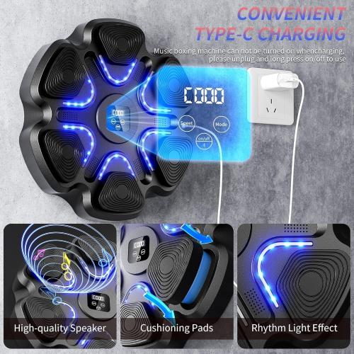Black Music Boxing Machine,Smart Bluetooth Boxing Machine for Adults & Kids,Boxing Training Machine with Boxing Gloves, Music Playback Boxing Workout Equipment Target for Home, Office, Gym