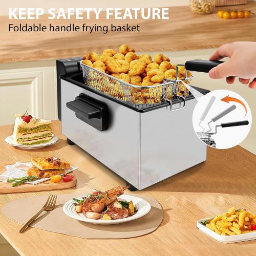 Pukomc Deep Fryer 3L Capacity,1500W Oil Fryer with Adjustable Temperature