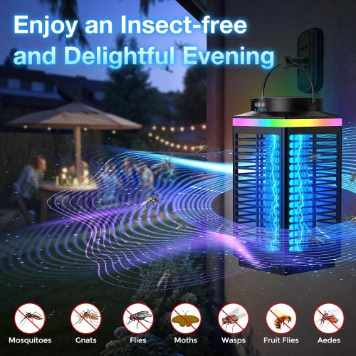 Black Bug Zapper Outdoor Cordless, 4200V Electric Mosquito Zapper with LED Blue Light, 3 in 1 Portable & Rechargeable Bug Zapper Outdoor Waterproof IP67, Wireless Hanging Fly Zapper for Camping Patio,Black