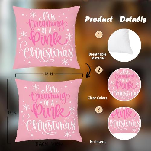 Pink Christmas Pillow Covers 18x18 Double-Sided, I'm Dreaming of a Pink Christmas Decorative Throw Pillow Covers for Girls Room Dorm Home Bedroom Living Room