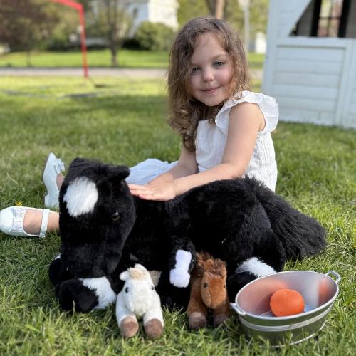 Tezituor 4Pcs Horse Stuffed Animal with Babies, 18 inch Large Mommy Stuffed Horse with 3 Baby Pony Plush, Realistic Black Pony Plush Pillow for Boys Girls Birthday Easter Decor
