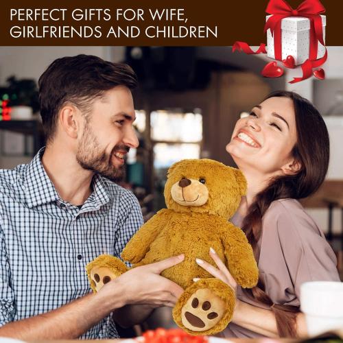LotFancy Teddy Bear Stuffed Animals, 20 inch Brown Soft Cuddly Stuffed Plush Bear, Cute Stuffed Animals Toy with Footprints, Gifts for Kids Baby Toddlers on Baby Shower, Easter Decoration