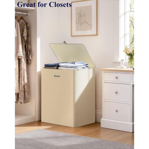 Kitsure Laundry Basket 160L – Large Laundry Hamper with Lid, 2-Compartment Divided Clothes Sorter with Removable Hamper Bags, Beige Organizer for Laundry Room, Bathroom & Bedroom, 22.2 x 16 x 27.4