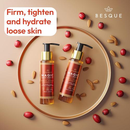 Besque Magic Body Oil, 3.4 FL OZ, After Shower Body Oil For Women, Hydrating Skin Care For Full Body That Plumps, Tightens, and Firms Skin With Natural Ingredients, Luxury Spa Gifts - Pack of 2