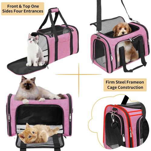 Soft-Sided Cat/Dog/Pet Carrier, Collapsible Pets Travel Carriers for Big Cats/Small Dogs with Shoulder Strap & Removable Mat, Mesh Puppy Carry Bag, Up to 25 Lbs (Pink)‼️light dirt‼️