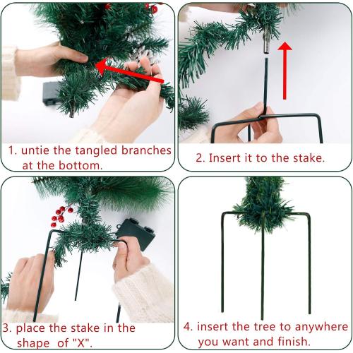 Lulu Home 2 Pack 2 Ft Pre-Lit Pathway Christmas Trees with Stake, Battery Operated 60 LED Lighted Small Christmas Trees Yard Stake Outdoor Decoration with Red Berries, Red Balls, Pine Cones