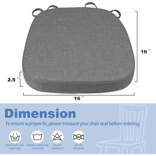 BUYUE Thickened 2.5 Friendly Woven Fabric Dining Chair Cushion, U-Shape High Density Foam Comfortable Chair Pad for Kitchen, Slip Resistant Indoor Seat Cushion (1 Piece, Dark Gray)