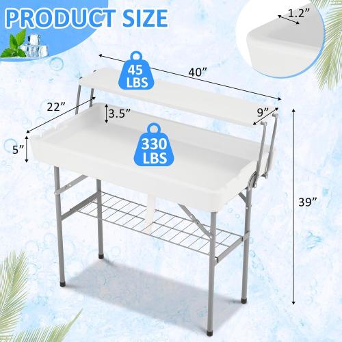 Dragosum Outdoor Cooler Table with Drain and Shelf, Folding Ice Cooler Table with Matching Skirt, Portable Table Coolers 4 Foot for Party BBQ Camping Wedding