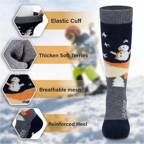 Hylaea Merino Wool Ski Socks Kids, Knee-high Warm Thermal Snowboard Skating Socks for Boys Girls Toddler