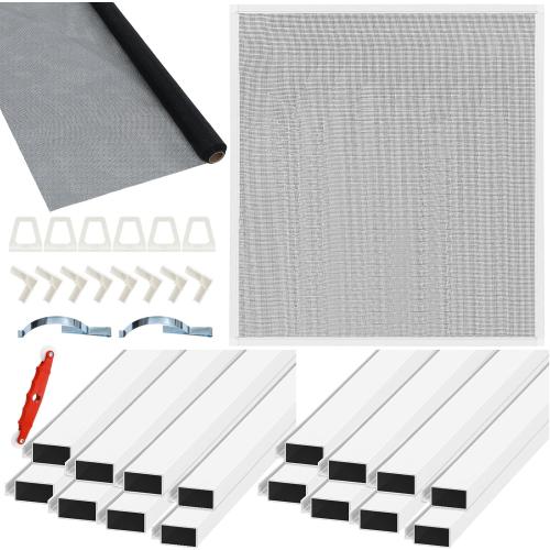 4 Pack Window Screen Kit 3/4 x 5/16 Inch Aluminum Frame with Corners, Spline, Springs, Pull Tabs, Screen Mesh and Screen Rolling Tool 32'' x 32''