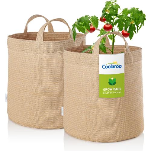 Coolaroo 2-Pack 10 Gallon Heavy Duty Plant Tomato Potato and Other Vegetables and Fruits Breathable Fabric Grow Planter Pot Bag with Handles, Desert Sand