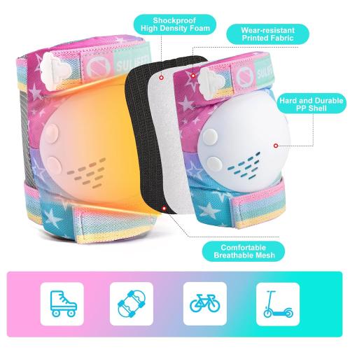 SULIFEEL Rainbow Unicorn Knee Pads for Kids Knee Elbow Pads Wrist Guards with Drawstring Bag Adjustable Protective Gear Set for Girls Boys Roller Skating Bike Scooter Gradient Colors Small