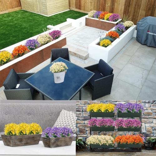 Artificial Daisies Outdoor Artificial Flowers,8 Bundles UV Resistant Fake Flowers Outdoor Plastic Flowers Shrubs for Indoor Outside Garden Porch Window Box Home Decor(White)