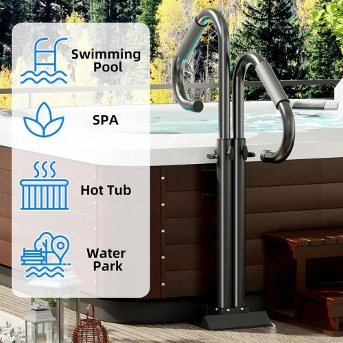 Two-Way Hot Tub Handrail, Adjustable Height 34-56 with 360° Swivel, Spa Safety Handrail with Slide-Under Mount Base for Indoor & Outdoor, Durable, Stability and Comfort (Two-Way)