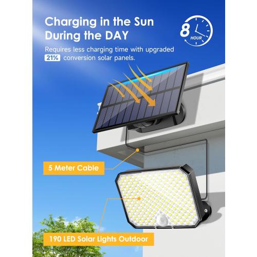One Fire Solar Outdoor Lights, 190LED 1500LM Solar Flood Lights Outdoor, 3 Modes Solar Motion Sensor Light Outdoor,Remote Solar Motion Lights Outdoor,IP65 Solar Security Lights Outdoor Backyard Garage