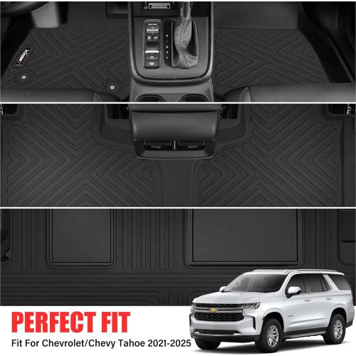 Floor Mats for 2021-2025 Chevrolet/Chevy Tahoe/GMC Yukon 7 Seater with Trunk Mat All Weather TPE Rubber Cargo Liner Full Set for Chevrolet Tahoe/GMC Yukon Accessories (Not for Yukon XL)