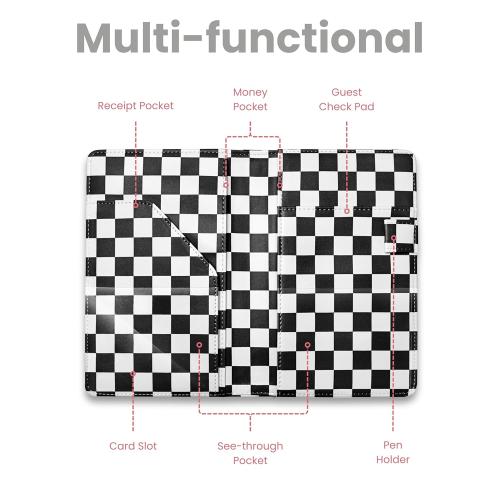 Waitress Server Book – Retro Checkerboard Server Wallet Organizer, Simple Guest Check Holder for Restaurant Waitstaff (Black & White，Small)