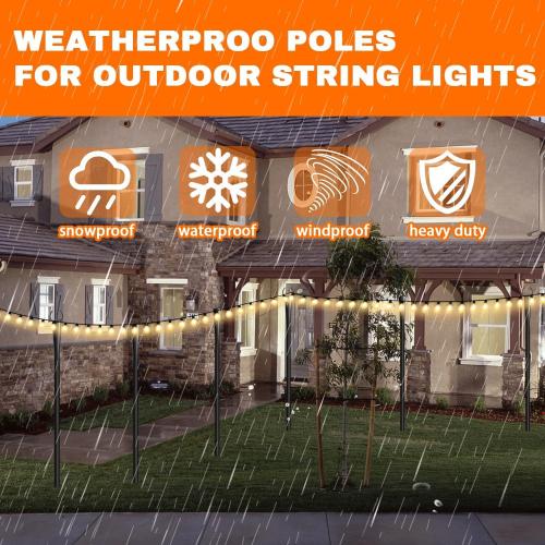 4 Pack 10Ft String Light Poles, Metal Poles with Fork for Outside Lights,Outdoor Metal Light Stand with Fence Brackets Hanging Lights for Garden Patio Wedding Backyard (4 PACK-Upgraded Version)