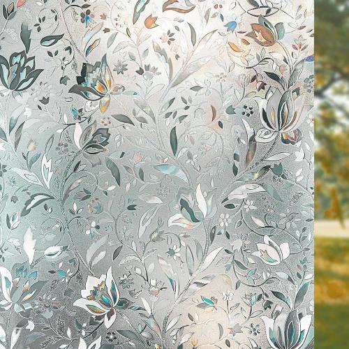 Window Privacy Film, Frosted Removable Glass Covering for Bathroom, Opaque Static Cling Heat Control Door Sticker for Home Office Living Room, Non-Adhesive Matte White (23.5 x 118)