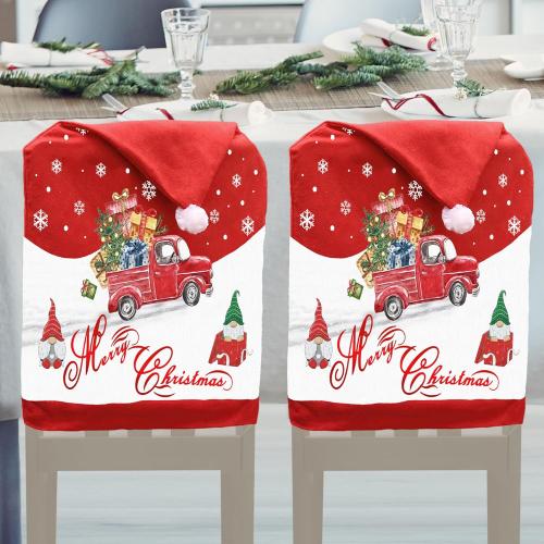 Christmas Chair Covers Set of 4, Christmas Chair Back Covers, Santa Hat Chair Covers, Christmas Decorations Indoor Chair Covers for Dining Room, Christmas Kitchen Decor Dining Room Chair Covers
