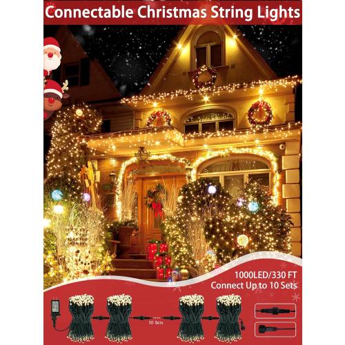 2-Pack 66FT 200 LED Christmas Lights, 13 Modes Extendable Christmas Tree Lights with Timer & Memory, Waterproof Twinkle Fairy Lights Green Wire Outdoor String Lights Indoor for Xmas Tree (Warm White)