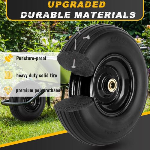 4.00-6 Flat-free Tire and Wheel, 13 Wheelbarrow Wheels and Tires with 5/8 or 3/4 Bearings 4.00-6 Solid Tires Replacement for Wheelbarrow, Gorilla Cart, Hand Trucks, Garden Carts(2 PCS)