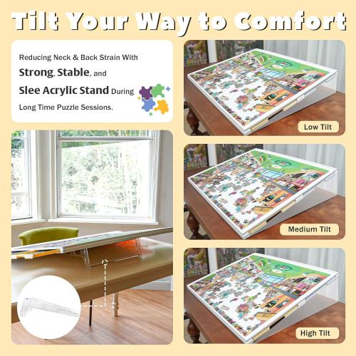 2-in-1 Rotating & Tilting Puzzle Board for 1500‑Piece Puzzles with 4 Color Drawers and Cover, 32x24 Portable Spinning Plastic Jigsaw Puzzle Table for Adults
