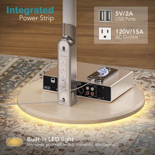 Size 27-65 Inch Floor Mobile TV Stand with Power Outlet, Rolling TV Cart for 27-65 Inch OLED LED Monitors, 6 Levels of Height Adjustment, Ambient Lighting on The Bottom Wheels Holds up to 88lbs, 400x400mm