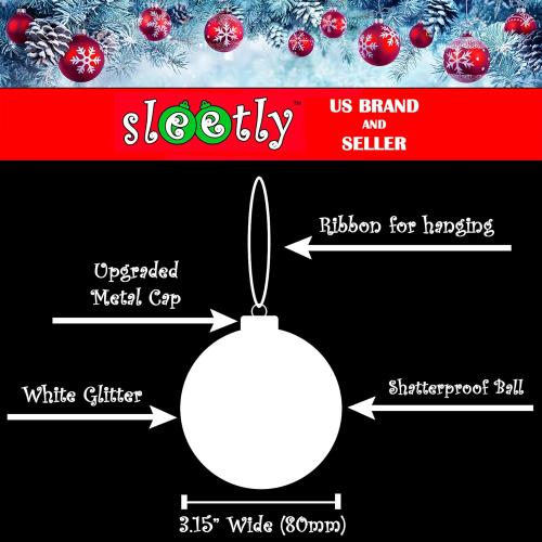 SLEETLY White Christmas Tree Holiday Xmas Decorations for Christmas - Farmhouse Holiday Ball Ornaments, Large Shatterpoof Plastic 3.15 inch Glitter Snowballs, Ornament Set of 12