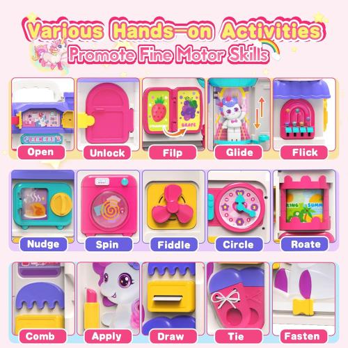 ELFJOY Montessori Toys for 1 Year Old Girl Gifts, Busy Board for 1 2 Year Old - 56  Activities Bilingual Early Educational Learning Toddler Baby Girl Toys, First Birthday Gifts for 1 2 Year Old Girls