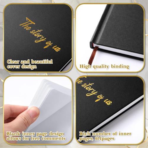 Colarr Hardcover Couples Scrapbook 144 Pages 8.7 x 8.7 Wedding Couples Photo Album Scrapbook Journal for 1 Year Wedding Memory Anniversary Photo Book Gift with 2 Markers(Black)