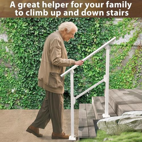 Hand Rails for Outdoor Steps, 2 Step Handrail Outdoor with Installation Kit, Railings for Outdoor Steps, Porch Handrail & Indoor Stair Safety Stair Railing Kit for Deck Gates Porch Concrete