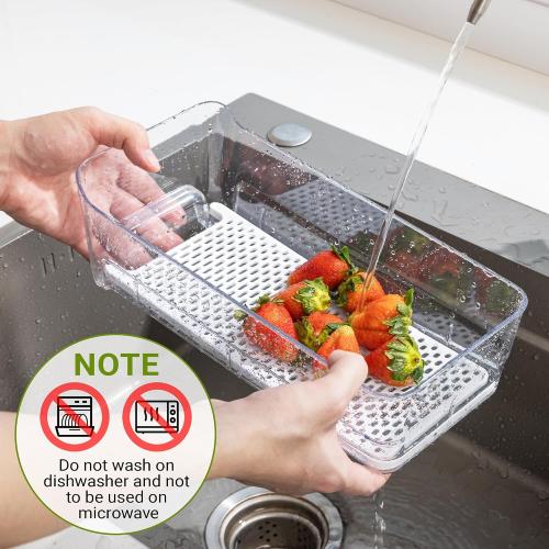 Imncya Pull-Out Fridge Organizer, Stackable Refrigerator Drawer Organizer Bins, Fridge Drawers Food Storage Containers for Fruits, Vegetables, Drinks, Snack (3 Pack Clear)