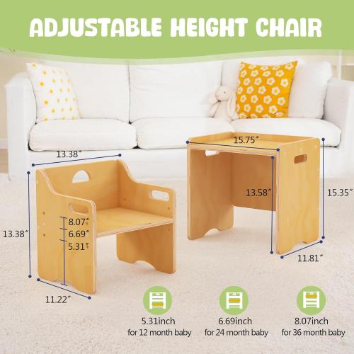 MallBest Montessori Toddler Table and Chair Set-Adjustable seat Height Wooden Toddler Table，Kids Activity Step Stools，Kids Funiture for Eating Drawing Reading
