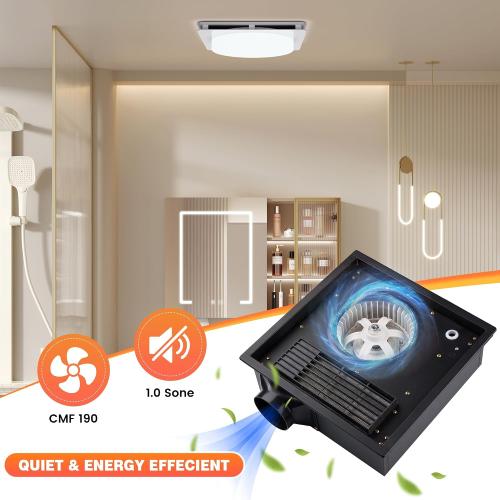 2 in 1 Bathroom Exhaust Fan with Light, 40W Quiet Vent Fan - 190 CFM & 1.0 Sone Bath Fan with Light, 1500lm LED Light, Easy to Install, Remote Control, UL Listed