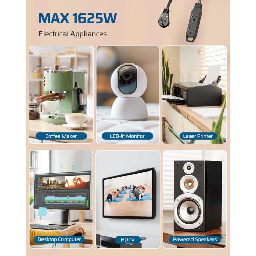 DEWENWILS 360° Rotating Flat Plug Extension Cord, 10FT Extension Cord Rotating Plug, 3 Prong 16/3C Grounded Flat Power Cable for Indoor Narrow Space, 13A/125V/1625W SJT-3, ETL Listed, Black