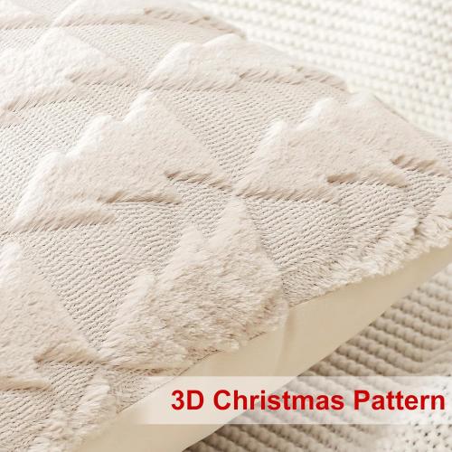 OTOSTAR Set of 2 Soft Plush Short Wool Velvet Decorative Throw Pillow Covers Square Luxury Style Cushion Case Pillow Shell for Sofa Bedroom Christmas Tree Cream Beige, 22x22 Inch