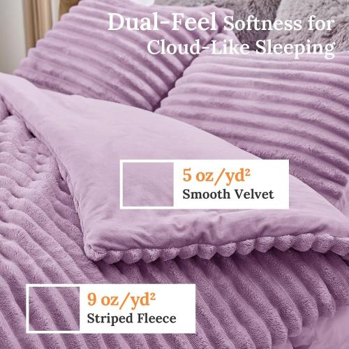 Sasttie Fluffy King Comforter Set, 3-Piece Soft Fleece Bedding, Purple | Marshmallow Bedding Set with 2 Pillowcases, Warm & Fuzzy Faux Fur Down Alternative, OEKO-TEX Certified