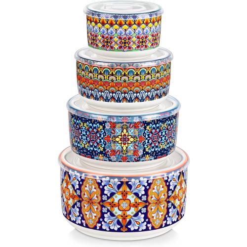 vancasso Serving Bowls with Lids Set of 4, Ceramic Nesting Mixing Bowls for Food Storage, Prep and Stackable, Dishwasher & Microwave Safe Gift Set