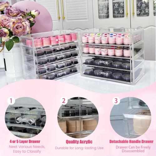 5 Tier Nail Art Decoration Storage Box，Acrylic Make Up&Jewelry Organizer with Drawers, Cosmetic Storage for Dresser Countertop and Bathroom，Transparent Acrylic Nail Art Jewelry Accessories